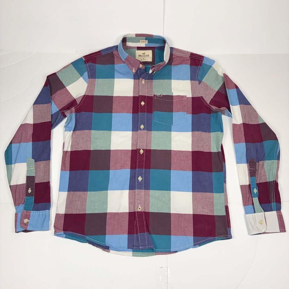 Vintage Hollister Stretch Long Sleeve Button Up Shirt Plaid Pattern Men's XL
